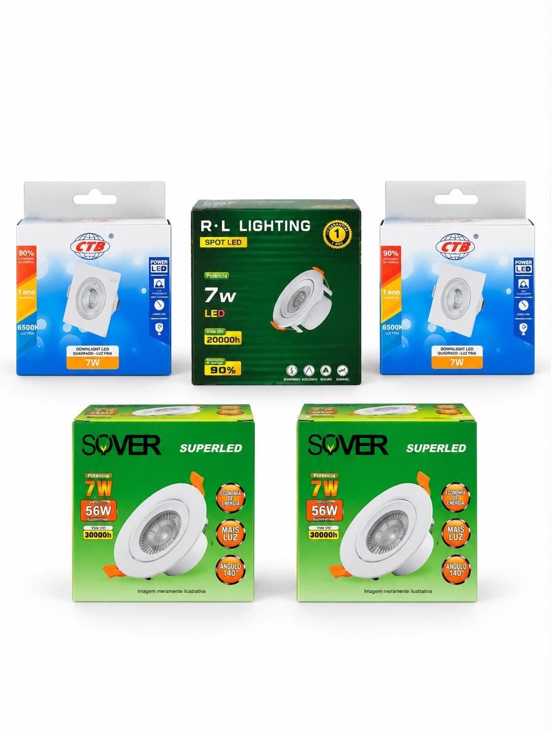 Kit com 05 pc de spot 7w a escolher : Branco frio , morno ou quente .