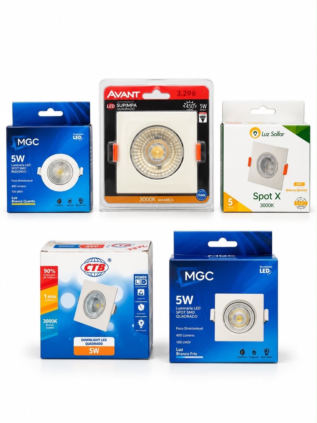 Kit com 05 pc de spot 5w a escolher : Branco frio , morno ou quente.
